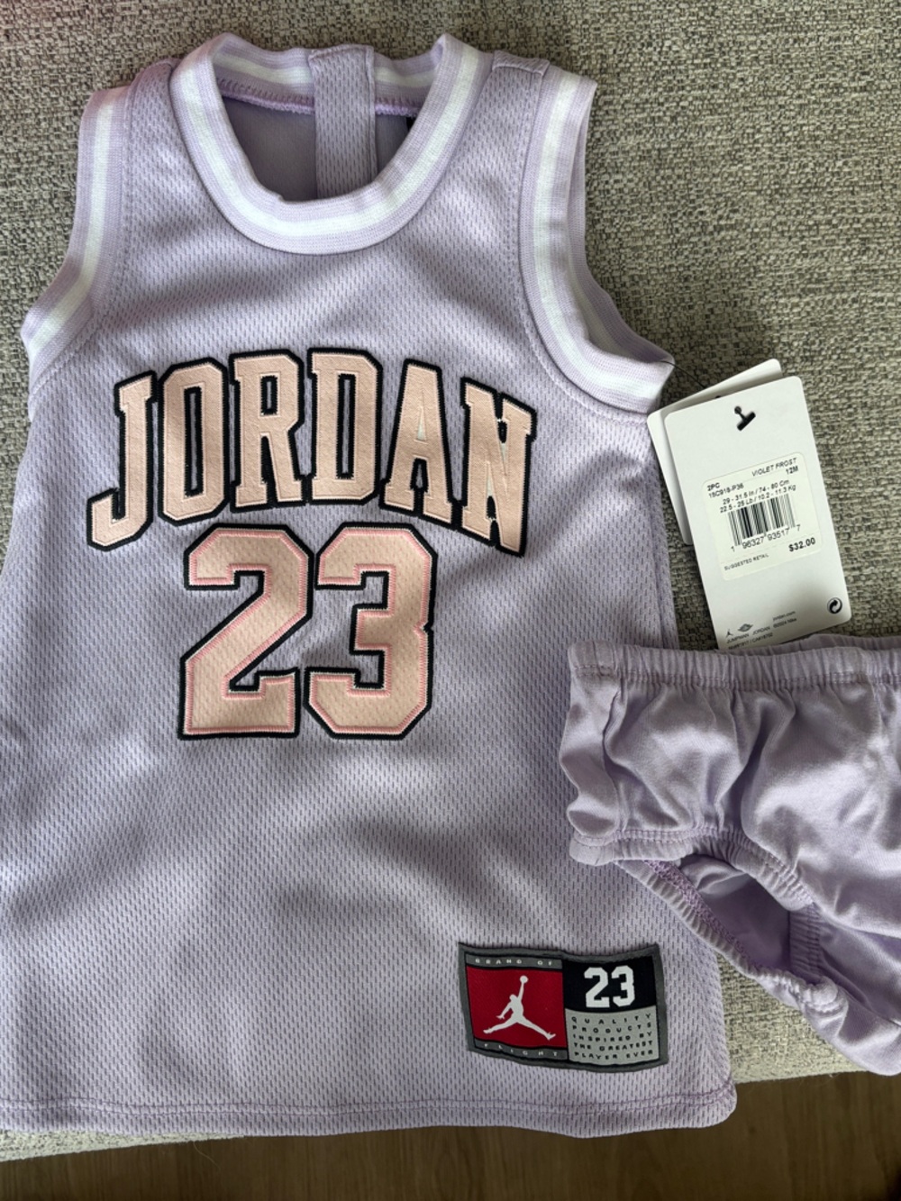 Bundle - Jordan Lavender '23' Mesh Set, Blackhawks Onesie, Red Jordan Jumpsuit